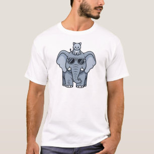 Cool Elephant with Kitten Cartoon T-Shirt