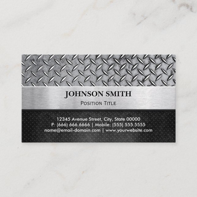Cool Embossed Diamond Cut and Brushed Heavy Metal Business Card (Front)