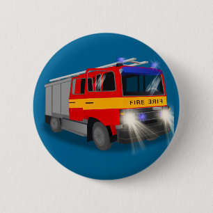Cool Emergency Fire Engine Cartoon Design for Kids 6 Cm Round Badge