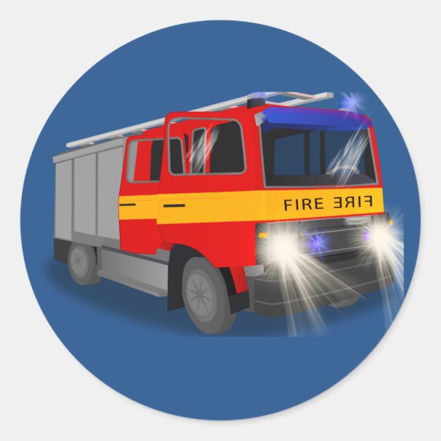 Cool Emergency Fire Engine Cartoon Design for Kids Classic Round Sticker (Front)