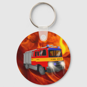 Cool Emergency Fire Engine Cartoon Design for Kids Key Ring