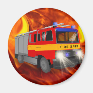 Cool Emergency Fire Engine Cartoon Design for Kids Magnet