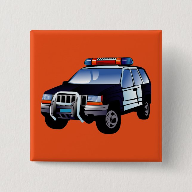 Cool Emergency Police Car Cartoon Design for Kids 15 Cm Square Badge (Front)