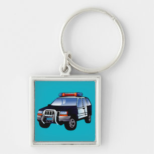 Cool Emergency Police Car Cartoon Design for Kids Key Ring