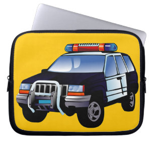 Cool Emergency Police Car Cartoon Design for Kids Laptop Sleeve