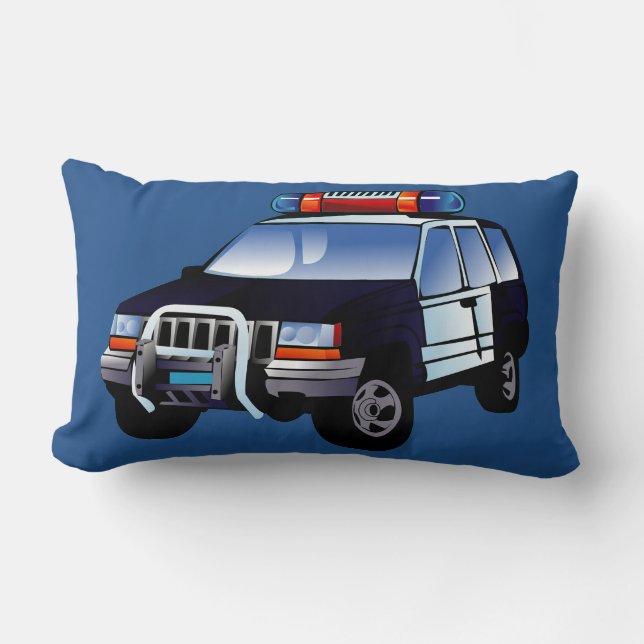 Cool Emergency Police Car Cartoon Design for Kids Lumbar Cushion (Front)