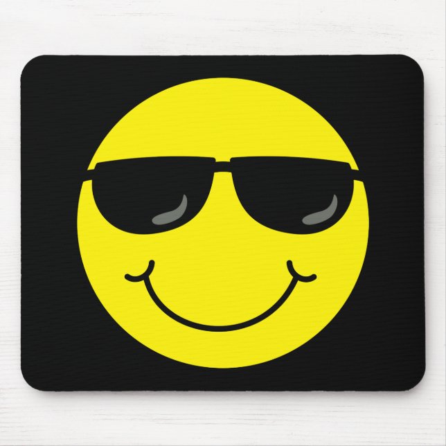 Cool Emoji Face Sunglasses on Black Mouse Mat (Front)