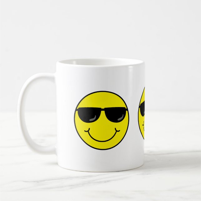 Cool Emoji Face with Sunglasses Coffee Mug (Left)