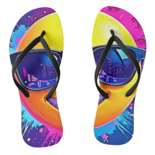 Cool 😎 Emoji Splash Fun Flip Flops