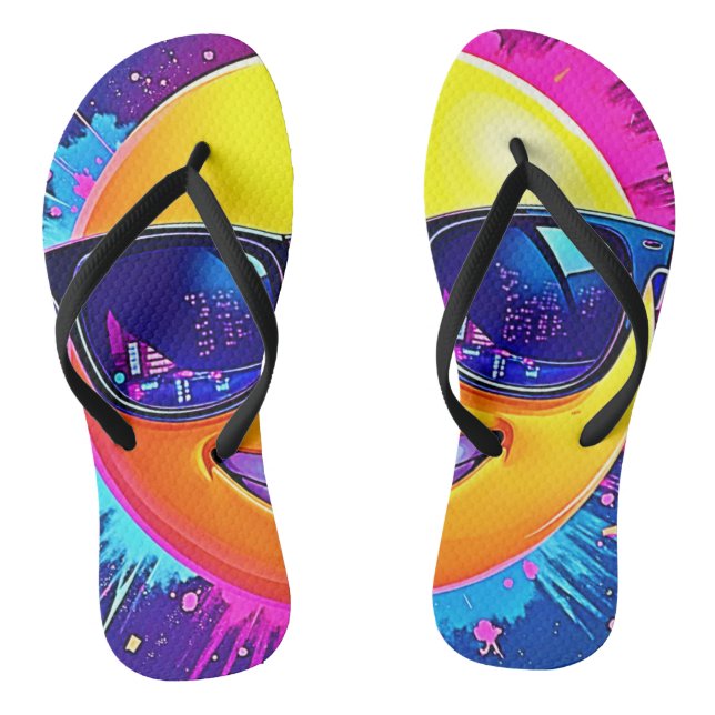 Cool 😎 Emoji Splash Fun Flip Flops (Footbed)