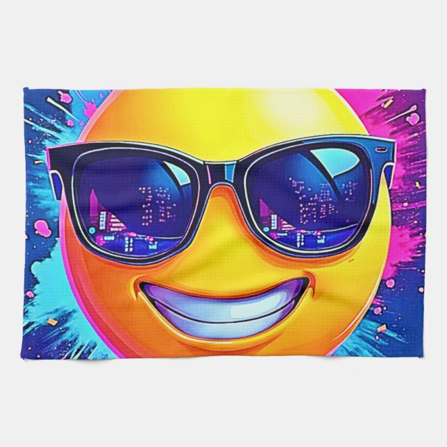 Cool 😎 Emoji Splash Fun Tea Towel (Horizontal)