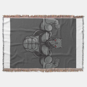 Cool English Bulldog Bodybuilder Weightlifting Throw Blanket