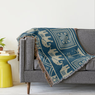 Cool Ethnic pattern Trendy elephants blue Throw Blanket