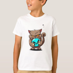 Cool Evil Brown Cat Yellow Eye Dark Star Blue Ball T-Shirt