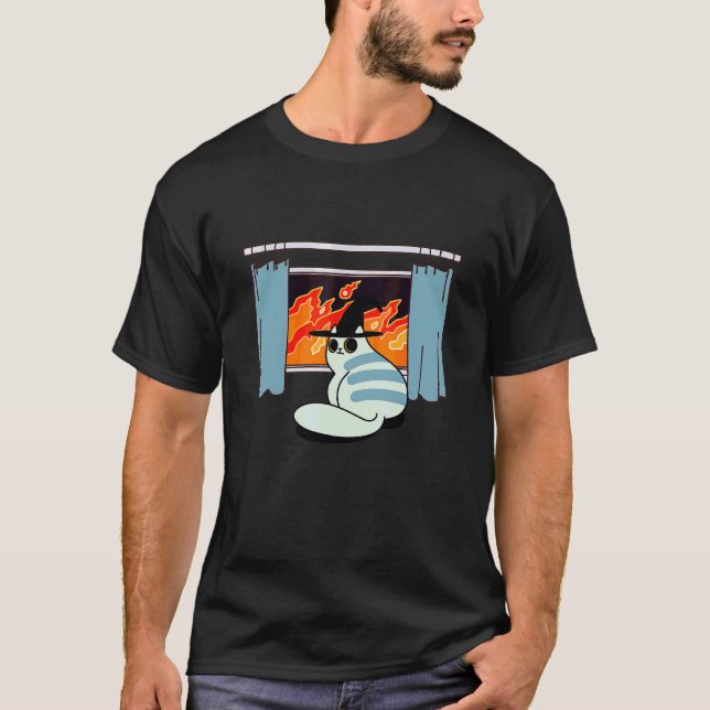 Cool Evil Fire Cat Illustration   Graphic Designs T-Shirt (Front)