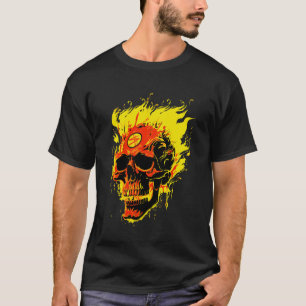 Cool Evil Skull On Fire Screaming Skull In Red Hot T-Shirt