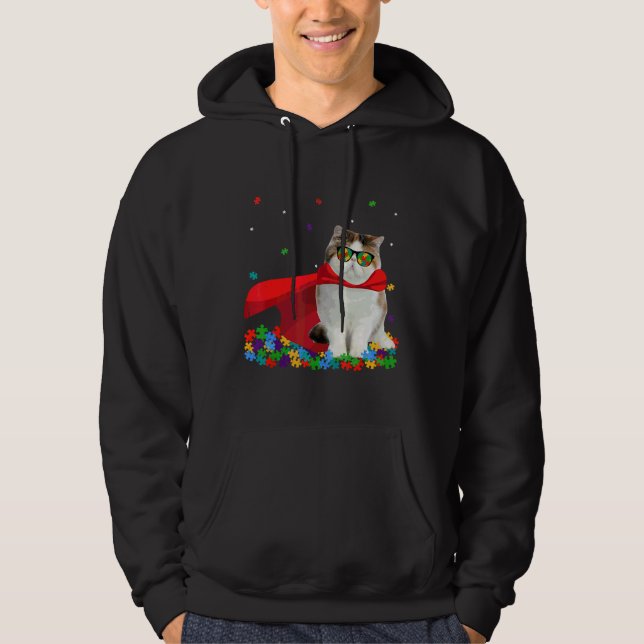 Cool Exotic Autism Awareness Graphic Cat Hoodie (Front)