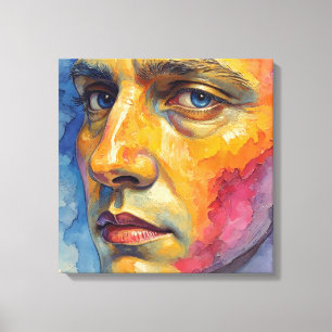 Cool Expressionist Face Moody Blue Abstract Canvas Print