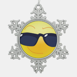 COOL FACE SNOWFLAKE PEWTER CHRISTMAS ORNAMENT