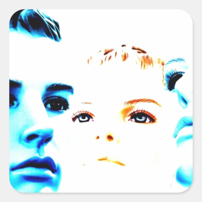 Cool faces (three) friends, minimalist design square sticker (Front)