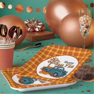cool Fall plaid Seasonal truck party Paper Plates