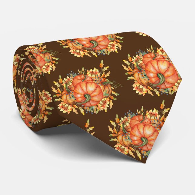 cool Fall Seasonal pumpkin tiled neck tie (Rolled)