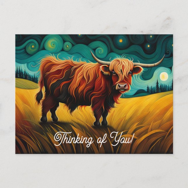 Cool Farm Highland Cow Thinking of You Postcard (Front)