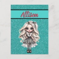 Cool Fashion Girl Turquoise Glitter Personalised