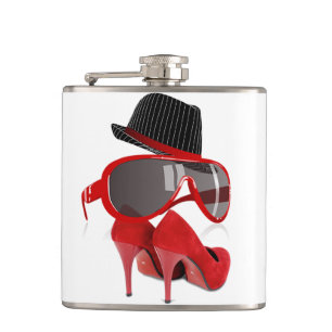 Cool Fashion red ladies hat shoes & glasses Hip Flask