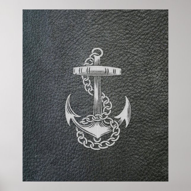Cool fashionable silver metal shine effects anchor poster (Front)