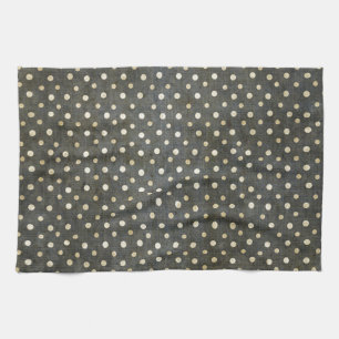 Cool fashionable white polka dots dark grey grunge tea towel