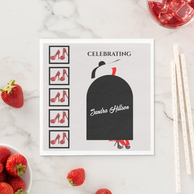 Cool Fashionist Red Black Shoes Birthday Napkin (Insitu)