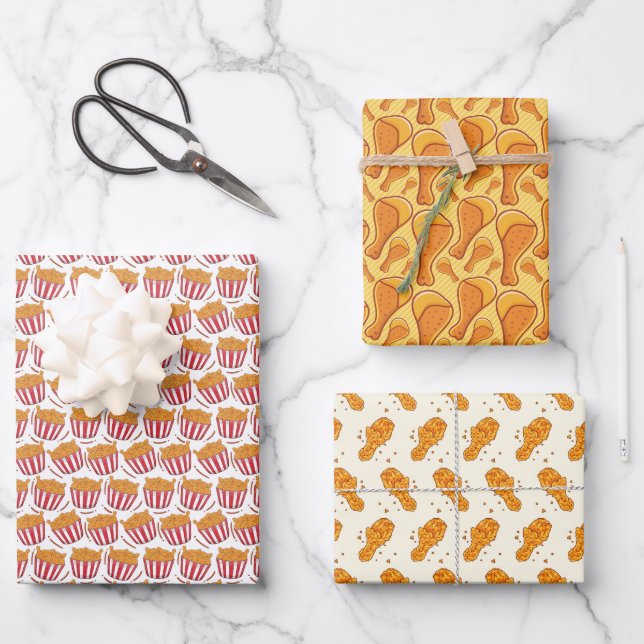 cool fast food chicken tiled party wrapping paper sheet (Front)