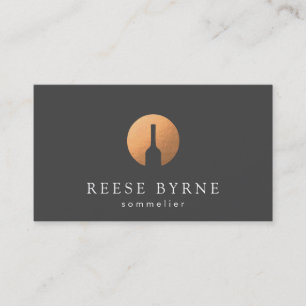 Cool Faux Copper Wine Bottle Logo Sommelier Grey Business Card