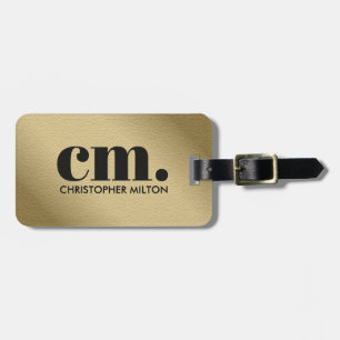 Cool Faux Gold Bold Black Monogram Luggage Tag