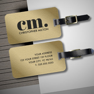 Cool Faux Gold Bold Black Monogram Luggage Tag