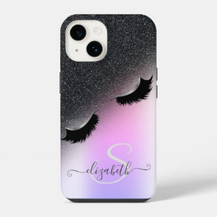 Cool Faux Lashes Black Glitter Ombre iPhone 14 Case