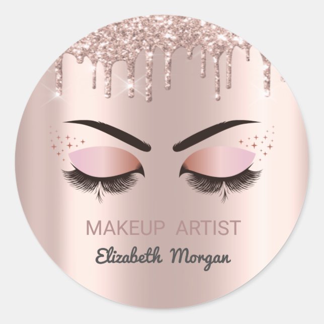 Cool Faux Lashes,Rose Gold Drips,Makeup Classic Round Sticker (Front)