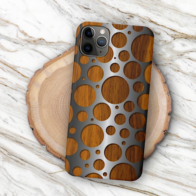 Cool Faux Metal Modern Trendy Wood Grain Pattern Case-Mate iPhone Case (Creator Uploaded)