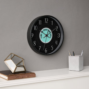 cool faux record retro time rock roll add text  clock