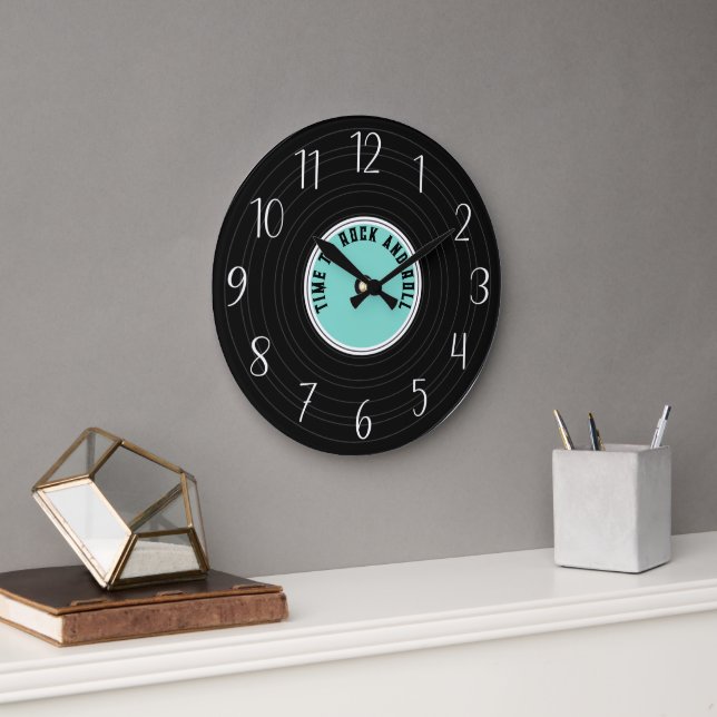 cool faux record retro time rock roll add text  large clock (Office)