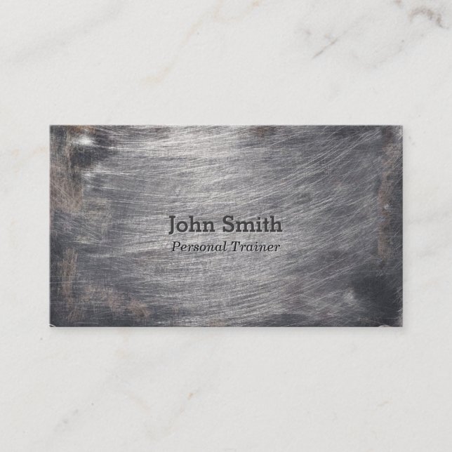Cool Faux Scratched Metal Fitness Business Cards (Front)