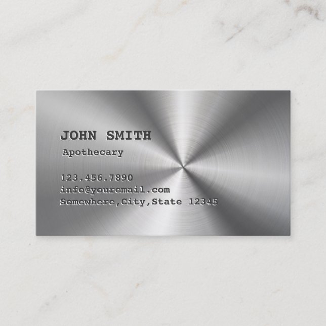 Cool Faux Stainless Steel Apothecary Business Card (Front)