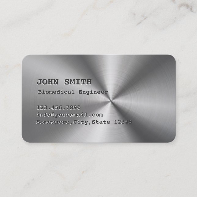 Cool Faux Stainless Steel Biomedical Business Card (Front)