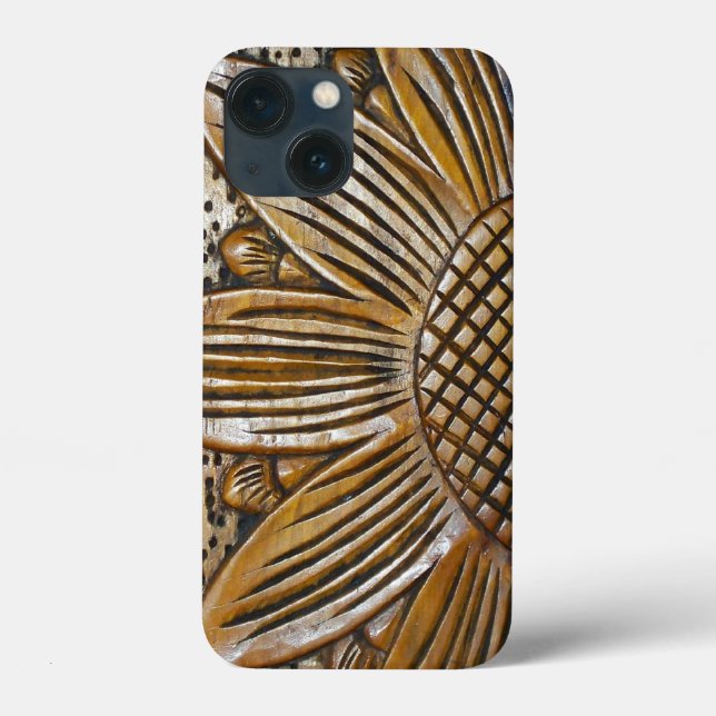 Cool Faux Wood Texture Sunflower Photo Tough Case-Mate iPhone Case (Back)