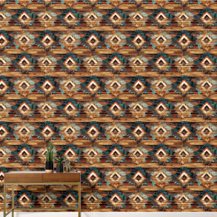 Cool faux wood Western tiled pattern Wallpaper