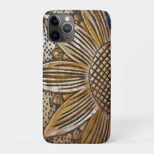 Cool Faux Wooden Sunflower Wood Carving Photo iPhone 11 Pro Case
