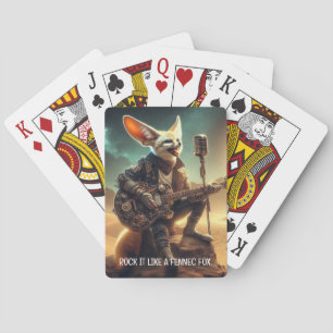 Cool Fennec Fox Rocks Acoustic Guitar in Desert Playing Cards