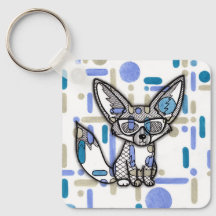 Cool Fennec Fox with Sunglasses Blue Geometric Squ