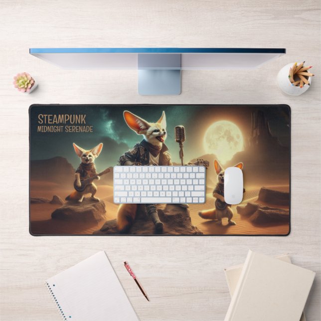 Cool Fennec Foxes Rock Acoustic Guitars in Desert Desk Mat (Office 1)